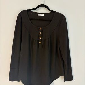 Imes Run Black Long Sleeve Top with Button Details